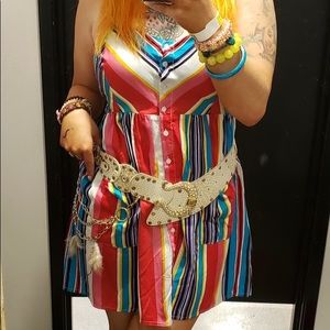Multicolored stripe button down mini dress Medium